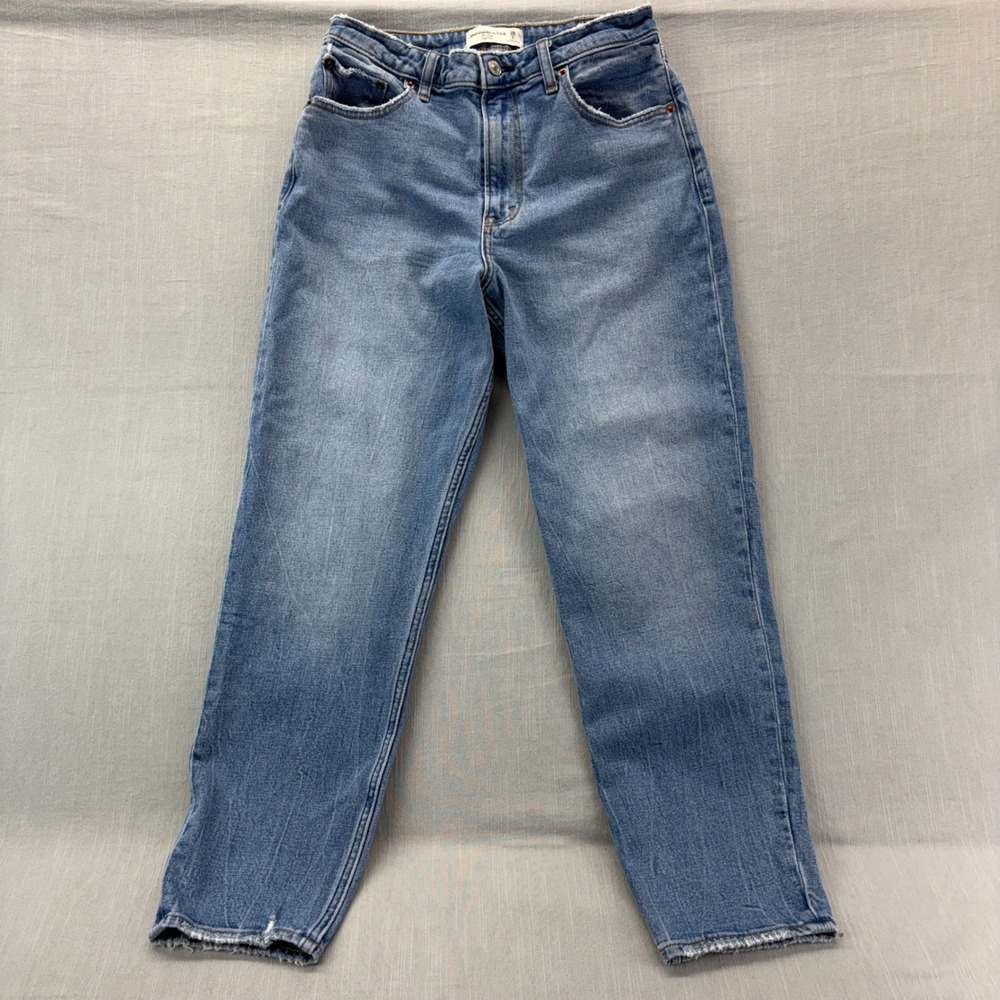 Abercrombie & Fitch Jeans Womens 28 6R The Mom High Rise Curve Love Blue Raw Hem